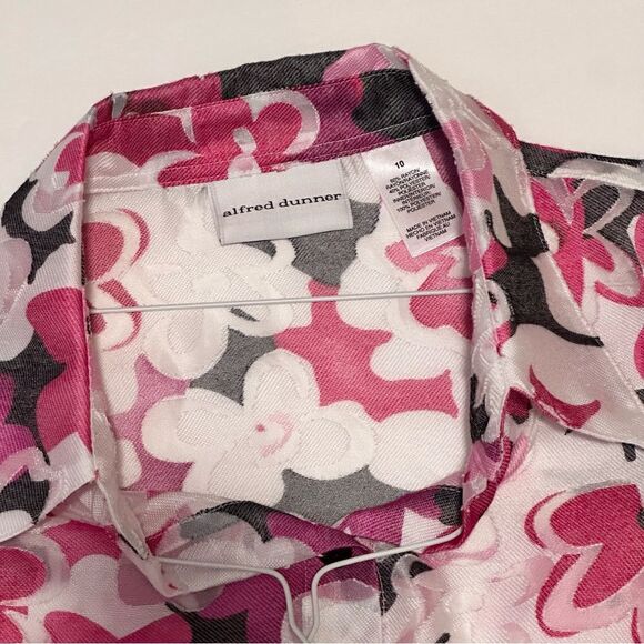 Alfred Dunner Floral Button Up Blouse Sz 10 Pink Black - Picture 4 of 4